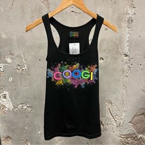 Coogi Women’s Y2K Colorful Metallic Splatter Printed Black Racerback Tank Top S